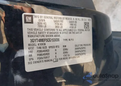 2012 Cadillac Escalade Ext Luxury z USA, uszkodzony, nr VIN 3GYT4MEF5CG153036